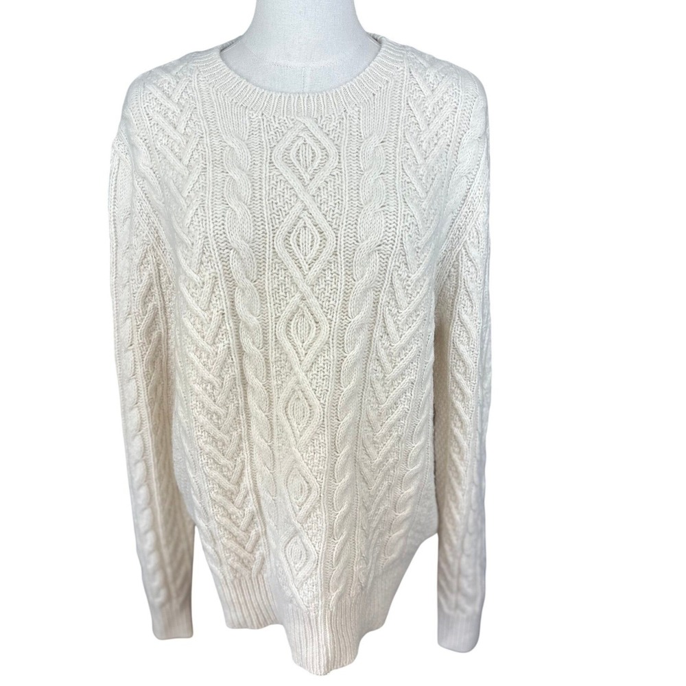 Polo Ralph Lauren Size Large Classic Cream Cable Knit Alpaca Wool Crew Neck Mens - Picture 3 of 13